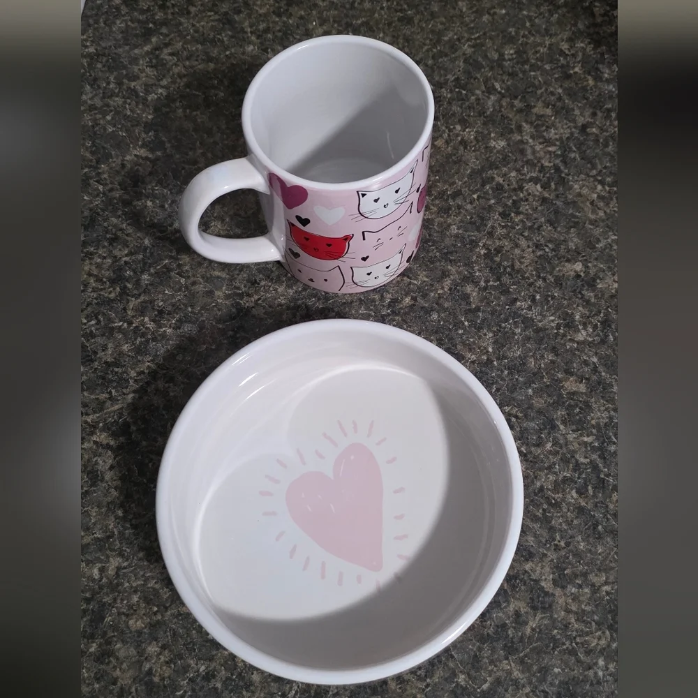 Zak! Pink Cat-Themed Ceramic Mug And Pet Bowl